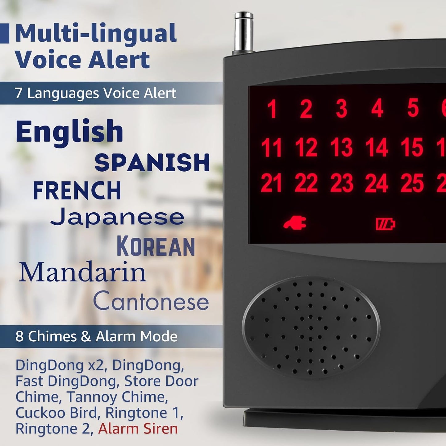 Wireless Calling System Nurse Call System Caregiver Pager for Restaurant Clinic Nursing Home 7 Languages 8 Alert Tones, 10 Call Buttons and 1 Monitoring Unit for Patients Seniors Customer