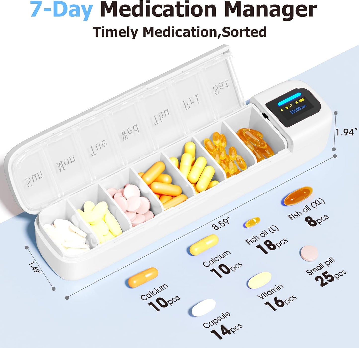 Daviky Smart Pill Organizer with Alarm, Bluetooth Daily Once a Day Pill Dispenser 7 Day with APP, Weekly Travel Pill Case, Portable Pill Reminder for Medicines, Supplements and Vitamins (White)