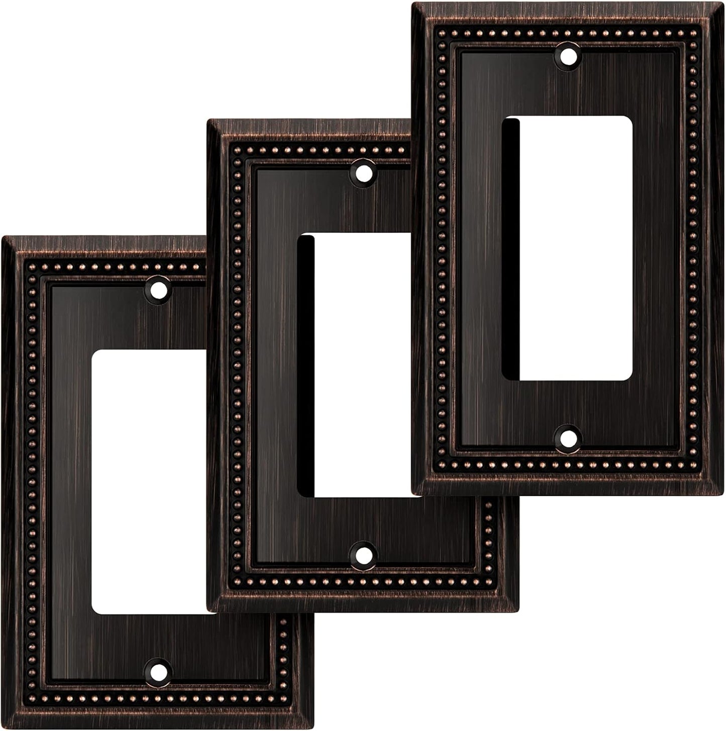 Henne Bery Sunken Pearls Heavy Duty Decorative Wall Plate Switch Plate Outlet Cover (Single Decorator, 3 Pack, Aged Bronze)
