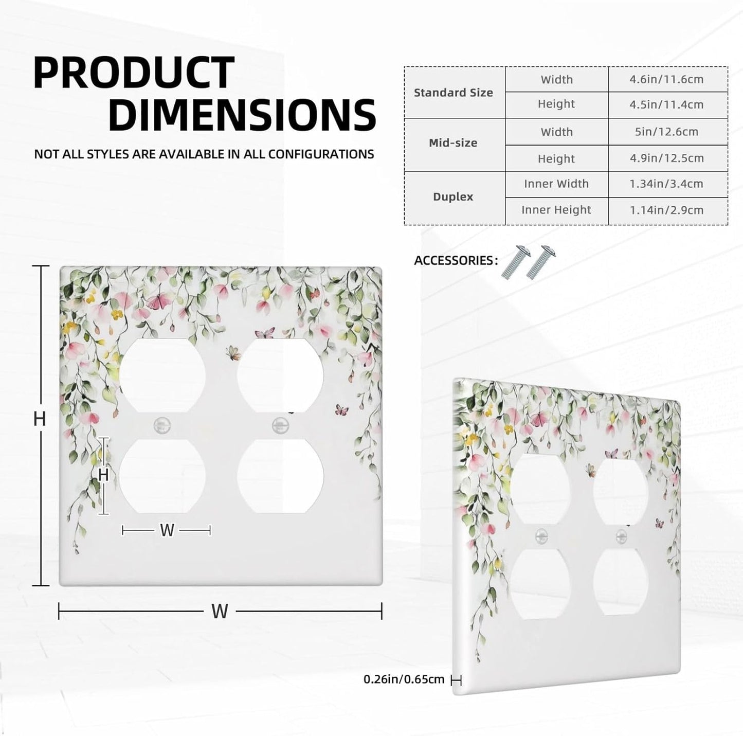 Watercolor Flowers Vine Colorful Butterfly Floral Outlet Covers 2 Gang Double Duplex Decorative Light Switch Covers Electrical Wallplates Socket Faceplate For Bed Room Living Room Decor