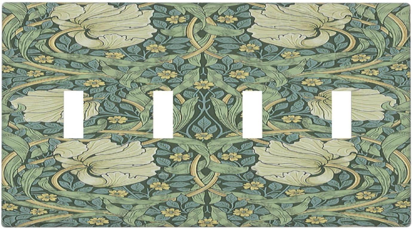 Light Switch Covers Vintage Floral Plant Sage Green William Morris Quad Toggle 4 Gang Wall Plate Electrical Faceplate Decorative Switch Plates for Bedroom Home Decor