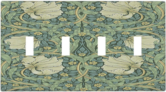 Light Switch Covers Vintage Floral Plant Sage Green William Morris Quad Toggle 4 Gang Wall Plate Electrical Faceplate Decorative Switch Plates for Bedroom Home Decor