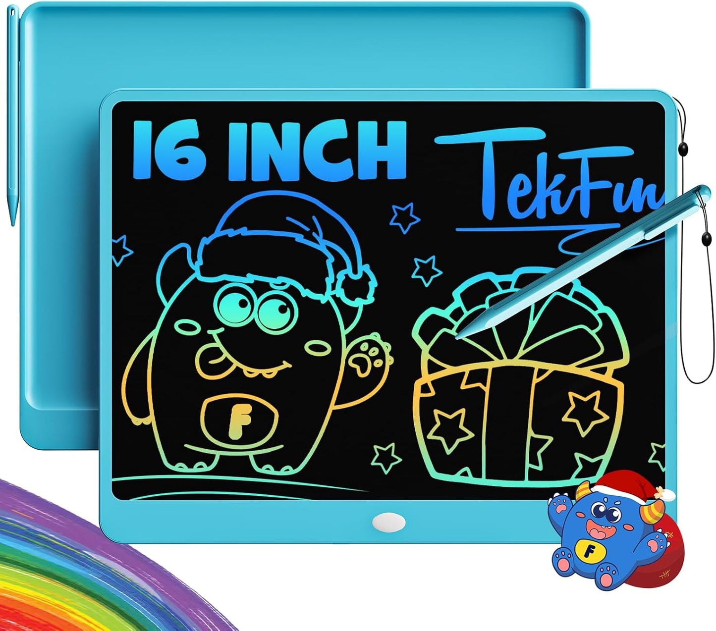 TEKFUN LCD Writing Tablet for Adults, Large Doodle Board, 16 Inch Colorful Drawing Tablet Writing Pad, Toddler Toys for 3 4 5 6 7 8 9 Year Old Girls Boys Teen, Birthday Gifts for Kids (Blue)