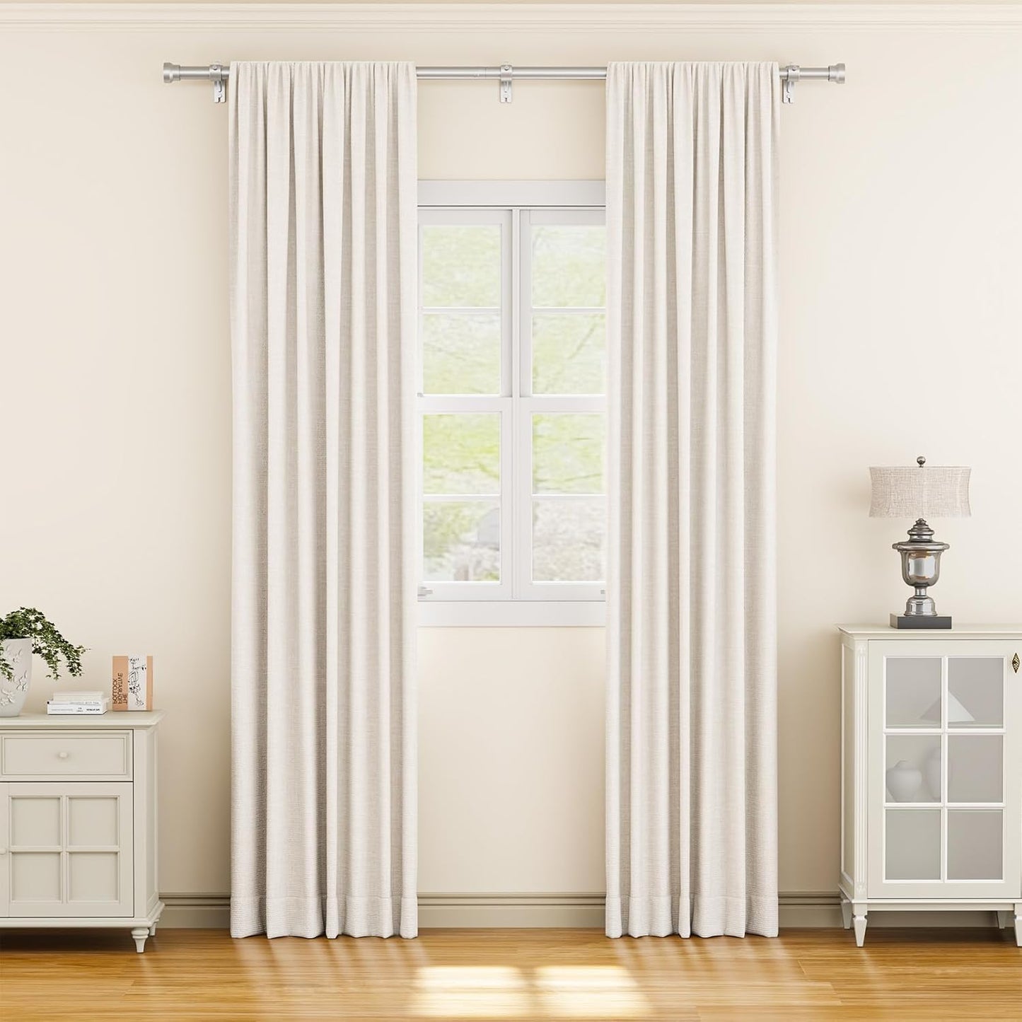 Curtain Rod 2 Pack 32-84 Inch, Heavy Duty 1 Inch Curtain Rod, Sliver Long Adjustable Window Treatment Rods, Modern Design, Easy Installation