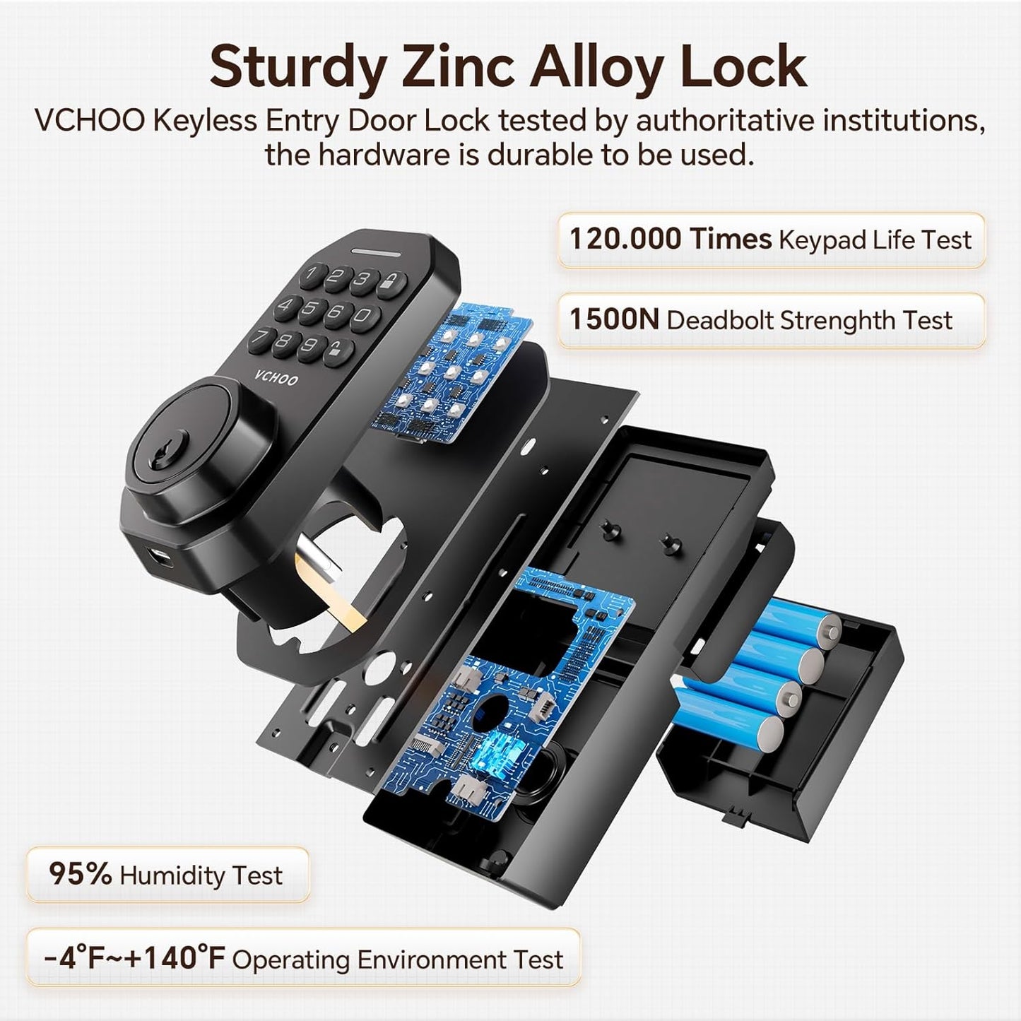 Keyless Entry Door Lock Set Smart Locks for Front Keypad Door Lock with Handle Automatic Lock One Time Password Anti Peeping Password IP54, Black