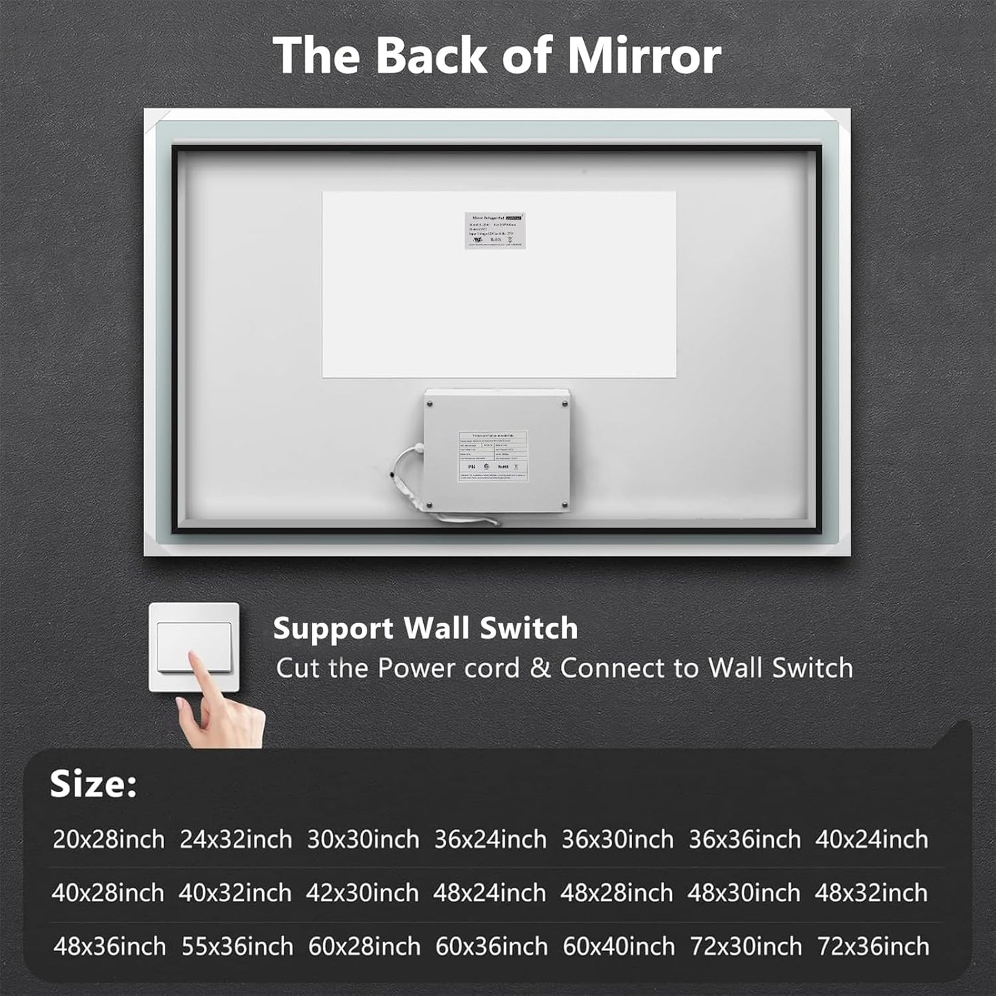 ROOMTEC 24 x 30 Inches LED Bathroom Mirror with Front and Backlit,Anti-Fog,3 Colors and Dimmable Light(Horizontal/Vertical), Silver