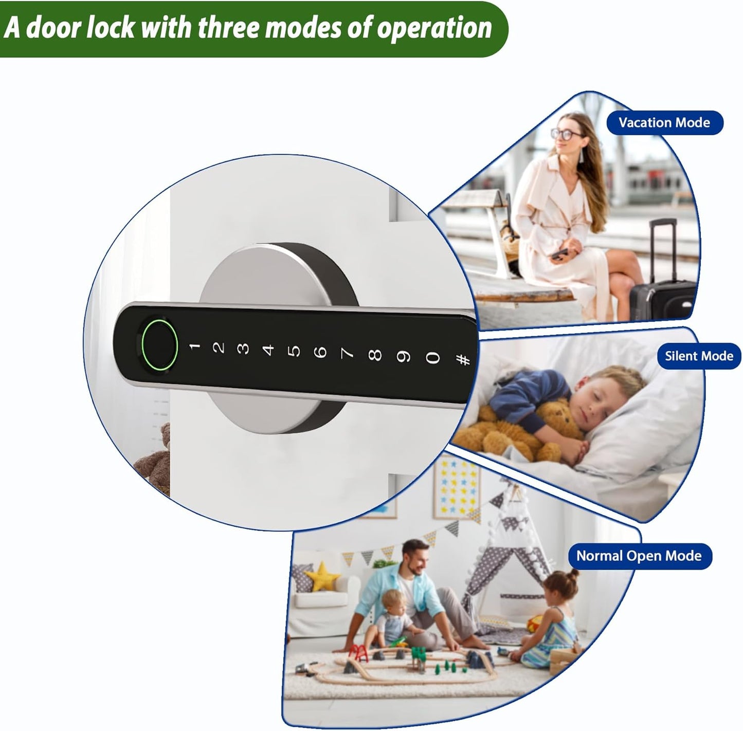 Smart Electronic Fingerprint Door Lock, Keyless Entry with Handle, Codes, APP, IC Cards, Fingerprints, Keys, for Home Bedroom Apartment (Silvery)