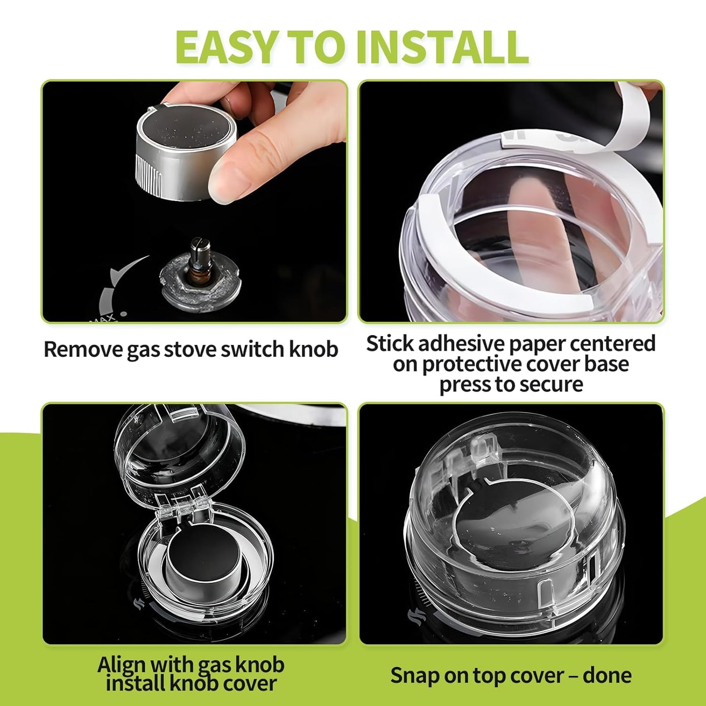 4 Pack Gas Stove Knob Covers – Heat-Resistant Baby Proof Stove Knob Locks with Universal Size, Stove Child Proof Knobs with Adhesive, Stove Safety Guard for Kids Toddler Pet(Transparent)