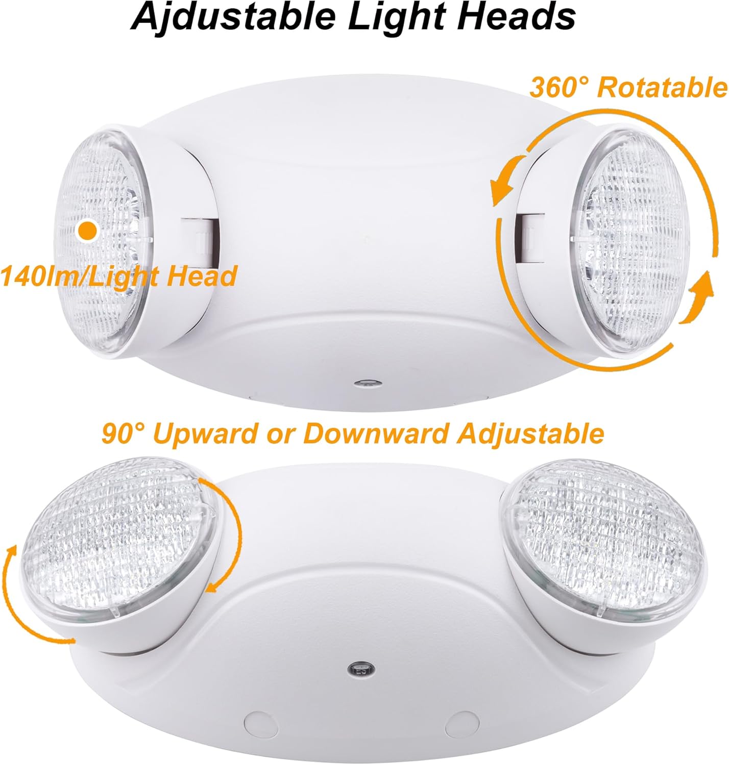 LIT-PaTH LED Emergency Lighting Fixtures with 2 LED Bug Eye Heads and Back Up Batteries- US Standard Exit Light, UL 924 and CEC Qualified, 120/277 Voltage, White, 6-Pack