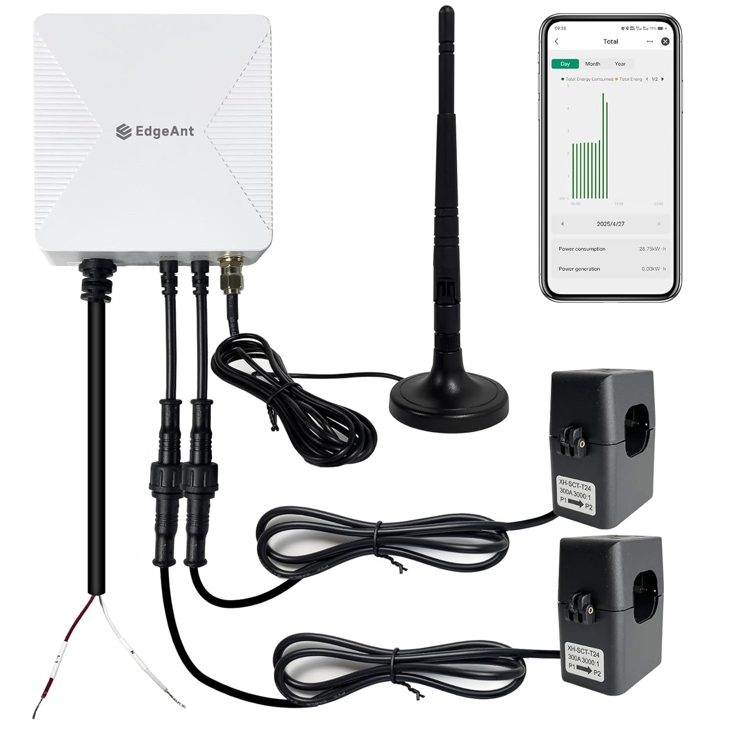 WiFi Energy Monitor with 2 * 300A Clamps, Real-Time Electricity Tracking, Smart Home Power Management