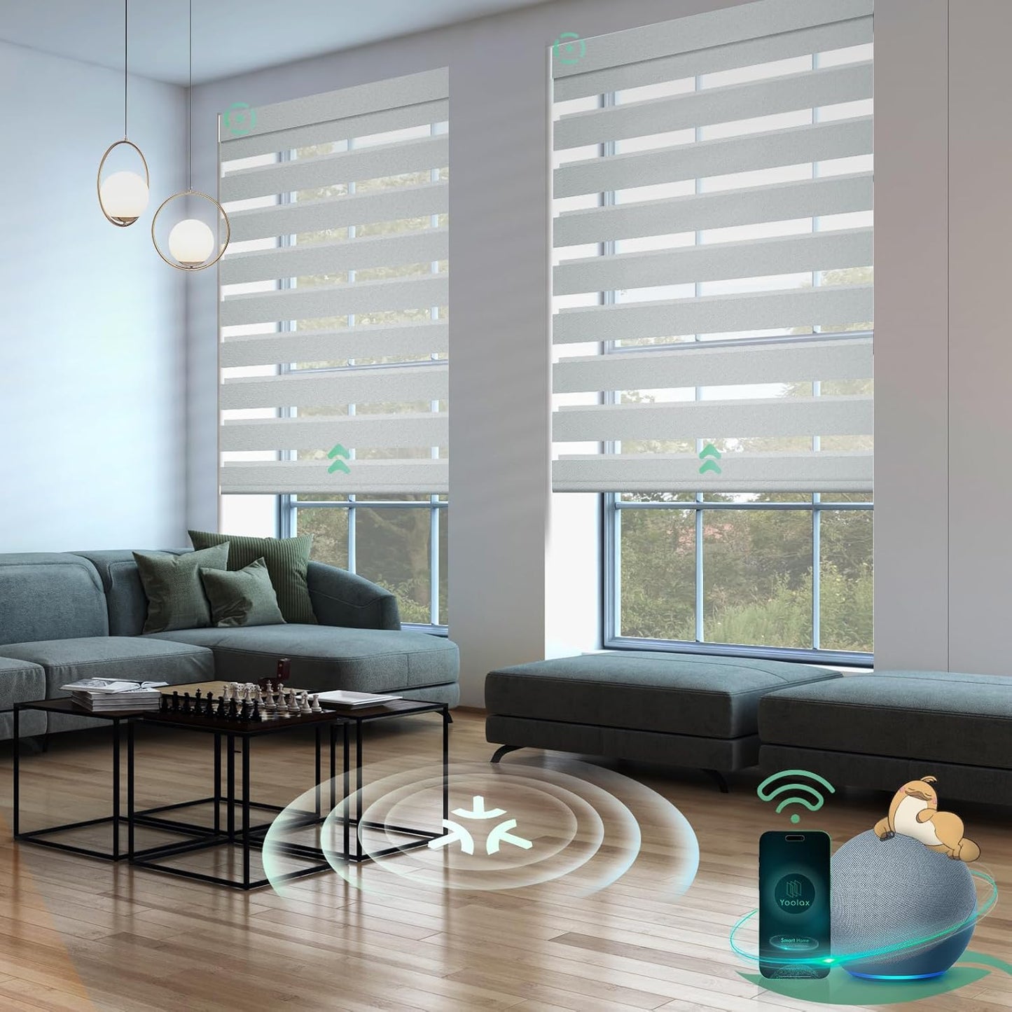 Yoolax Smart Blinds Motorized Matter Zebra Blinds Compatible with Alexa, Google Home, Apple Homekit,Window Shades Blackout Electric Custom Roll Up Indoor Cordless Zebra Blinds for Home(Starry Gray)