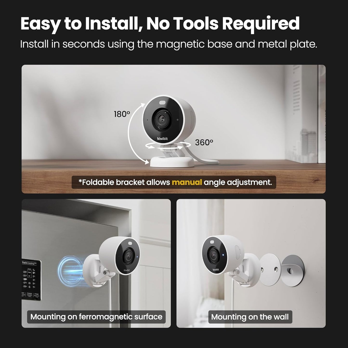 2K Security Camera Indoor/Outdoor, Pet Camera, Baby Monitor, Magnetic Mount, AI Detection, Color Night Vision, SD & Cloud Storage, Works with Alexa, 10FT Extra-Long Cable
