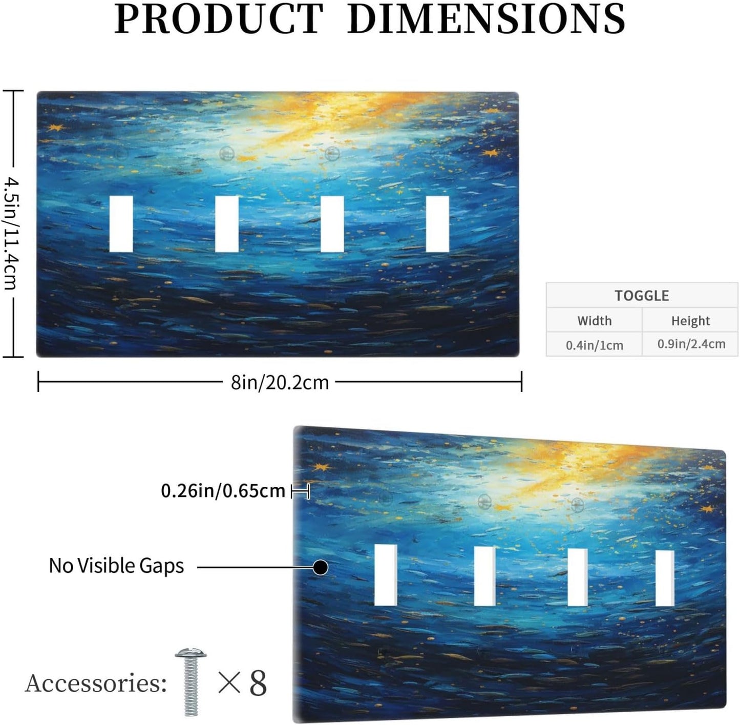 Light Switch Covers Dream Ocean Underwater World Fish Shoal Quad Toggle 4 Gang Wall Plate Electrical Faceplate Decorative Switch Plates for Kids room Nursery Decor