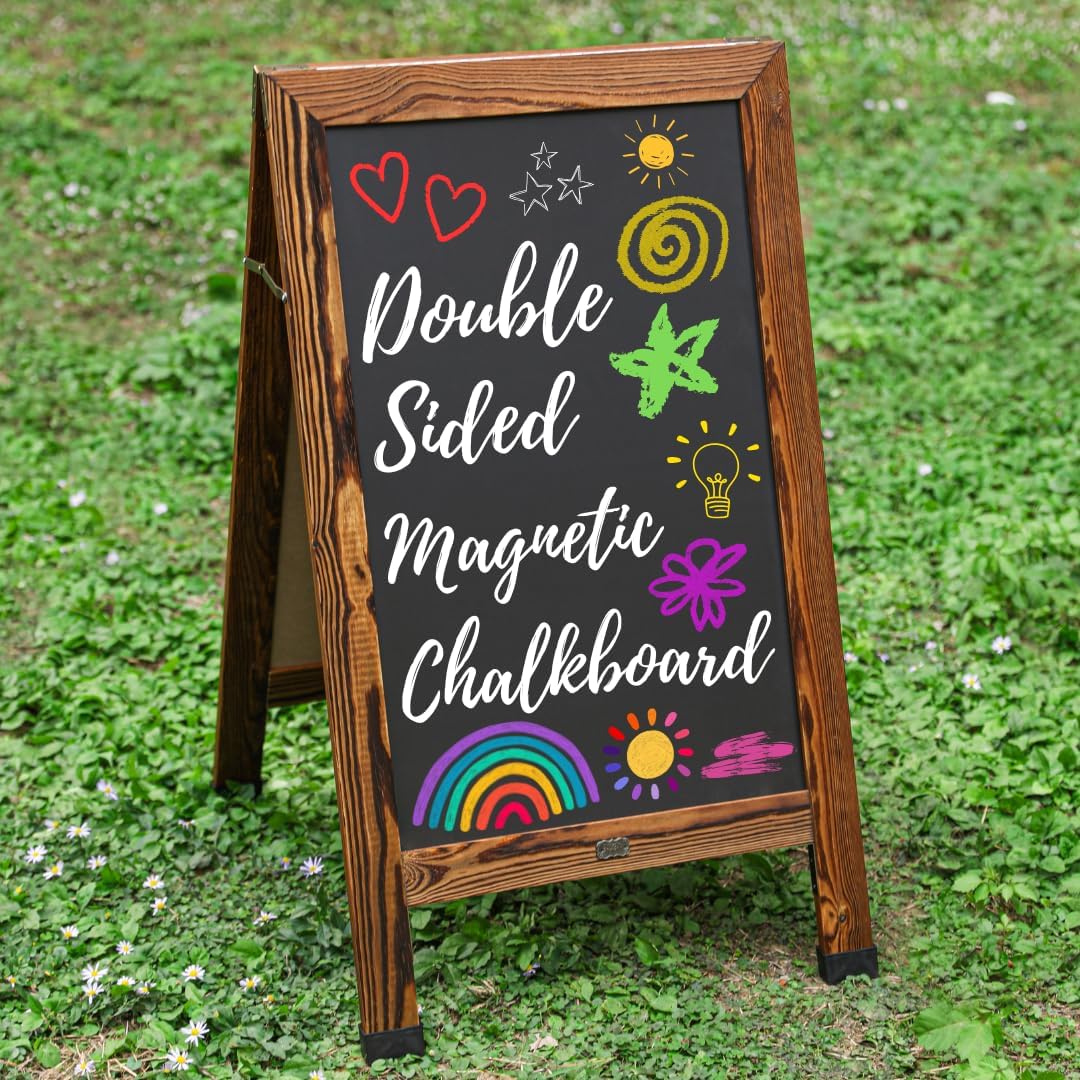 TenXVI Designs 40"x22" A-Frame Sign, Torched Wood Sandwich Board, Double-Sided Magnetic Chalkboard for Cafe, Bar, Restaurant Owners, Wedding Planners, Outdoor Sandwich Board Signs