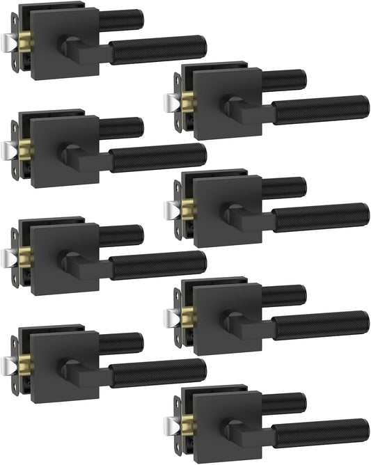 Asidrama 8 Pack Black Privacy Door Handles, Door Lever with Door Knobs Indoor for Bedroom or Bathroom, Heavy Duty Door Handles Interior with Locks for Left Right Sided Doors