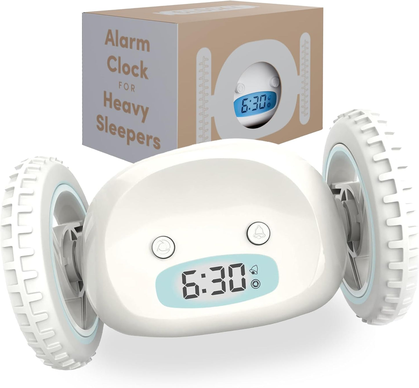 CLOCKY Alarm Clock on Wheels – Loud Rolling Alarm Clock for Heavy Sleepers | Runaway Clock That Jumps & Runs to Wake You Up | Funny Unique Gift for Adults & Teens (White)