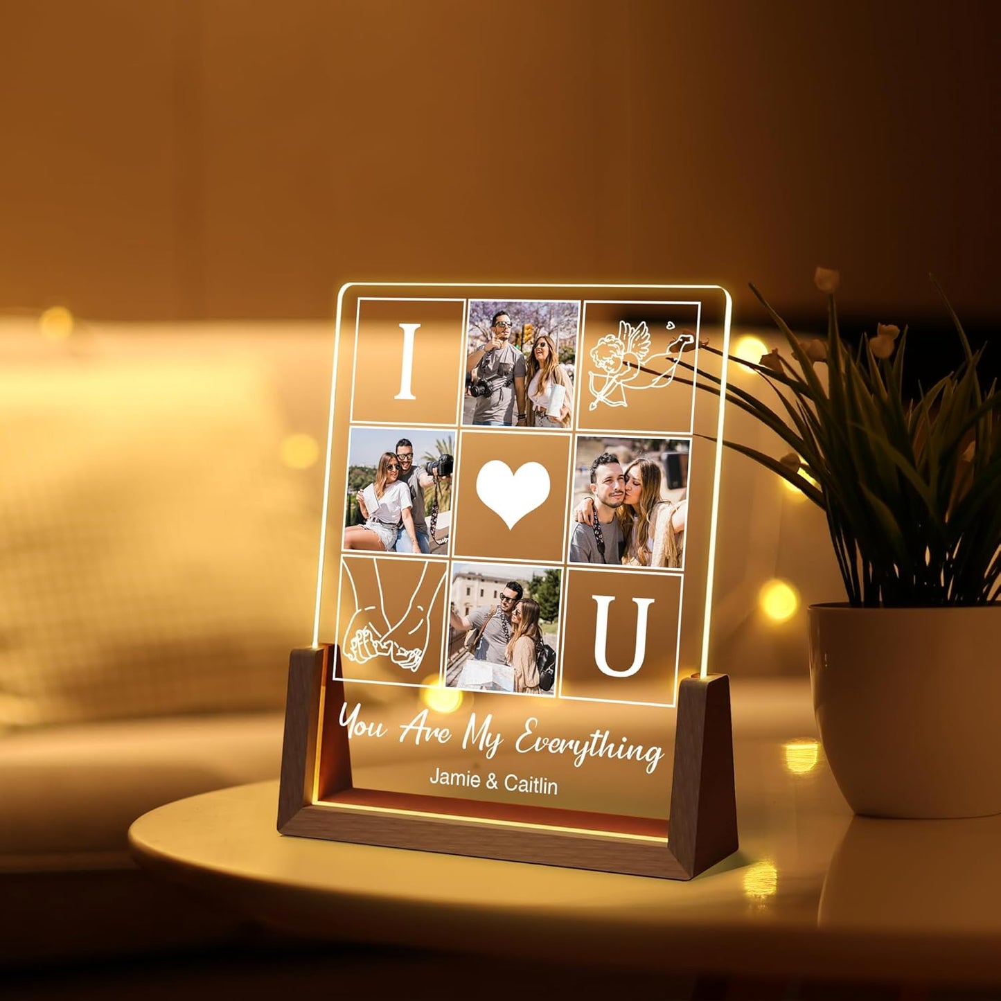 Customized Couple Birthday Gifts For Boyfriend Girlfriend Him Her, Custom Light Up Picture Frame Acrylic Plaque With Photo Name, Personalized Anniversary Wedding Christmas Gifts For Women Men