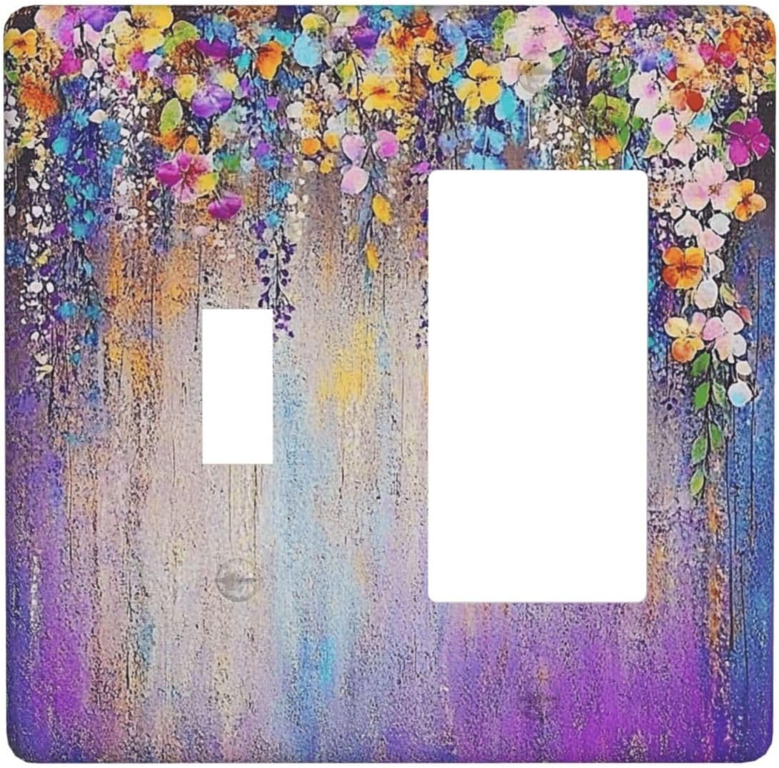 Colorful Country Flower Wildflower Floral Outlet Covers 1 Toggle 1 Rocker Combination Decorative Wall Plate Electrical Switch Plates Light Switch Cover Plate For Bed Room Living Room Decor