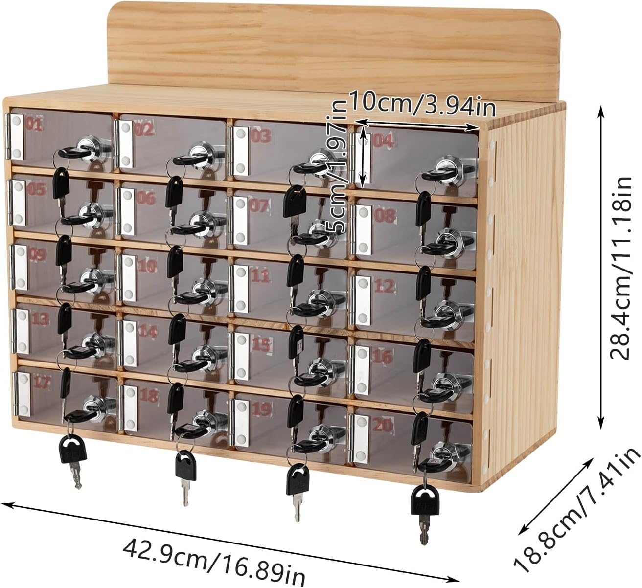 Cell Phone Locker Box 20 Slots Cell Phone Organizer Cabinet with Combination Locks Wall-Mounted Locking Cell Phone Storage Box for Classroom Office,Shool,Office (20 Slots, Wood+Acrylic)