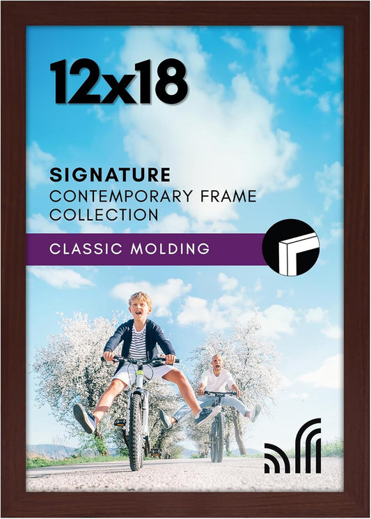 Americanflat 12x18 Poster Frame with Shatter-Resistant Glass - Signature Collection - Gallery-Style Frames Made of Engineered Wood - Photo Frame for Wall Display - Mahogany