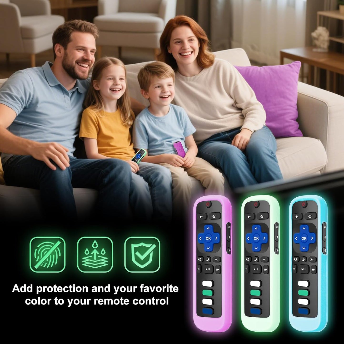 2 Pack for Roku Remote Cover,Silicone Controller Case Green and Purple