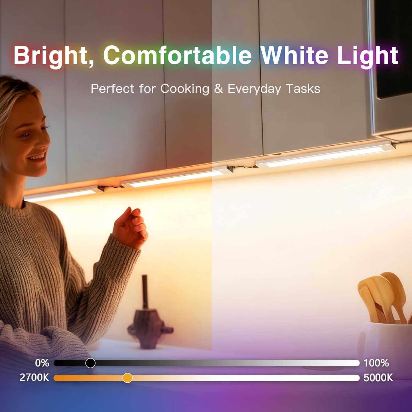 VST RGB Under Cabinet Lighting with Adjustable White Light, 12V Ultra-Thin LED Light Bar, APP & Voice (Alexa/Google), Remote & Button Control, Linkable Strip Lights for Cabinets, Closets, Shelves