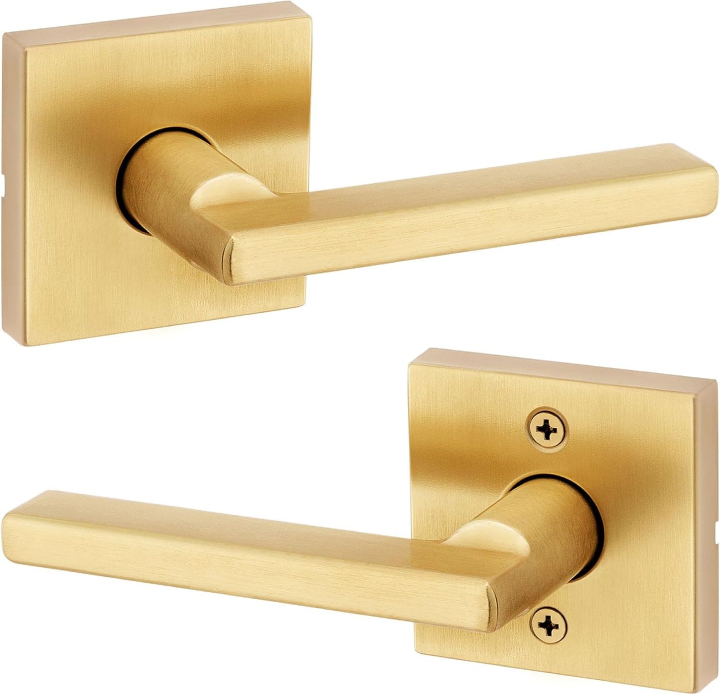 Kwikset Halifax Interior Passage Door Handle, Lever for Closet and Hallway Doors, Reversible Non-Locking Handle Lever, Satin Brass, with Microban Protection