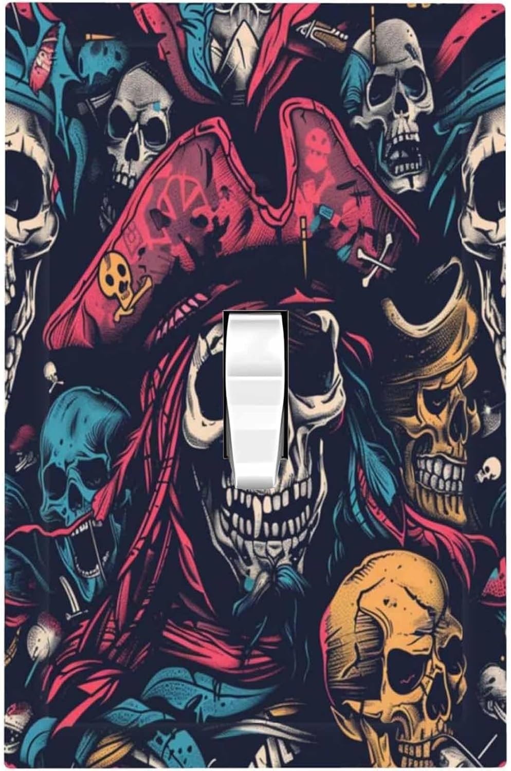 Decorative Light Switch Cover Pirate Colourful Skeleton Red Hat 1 Gang Single Toggle Device Electrical Faceplate Switchplates Decorator Outlet Wall Plate For Farmhouse Cabin Decor