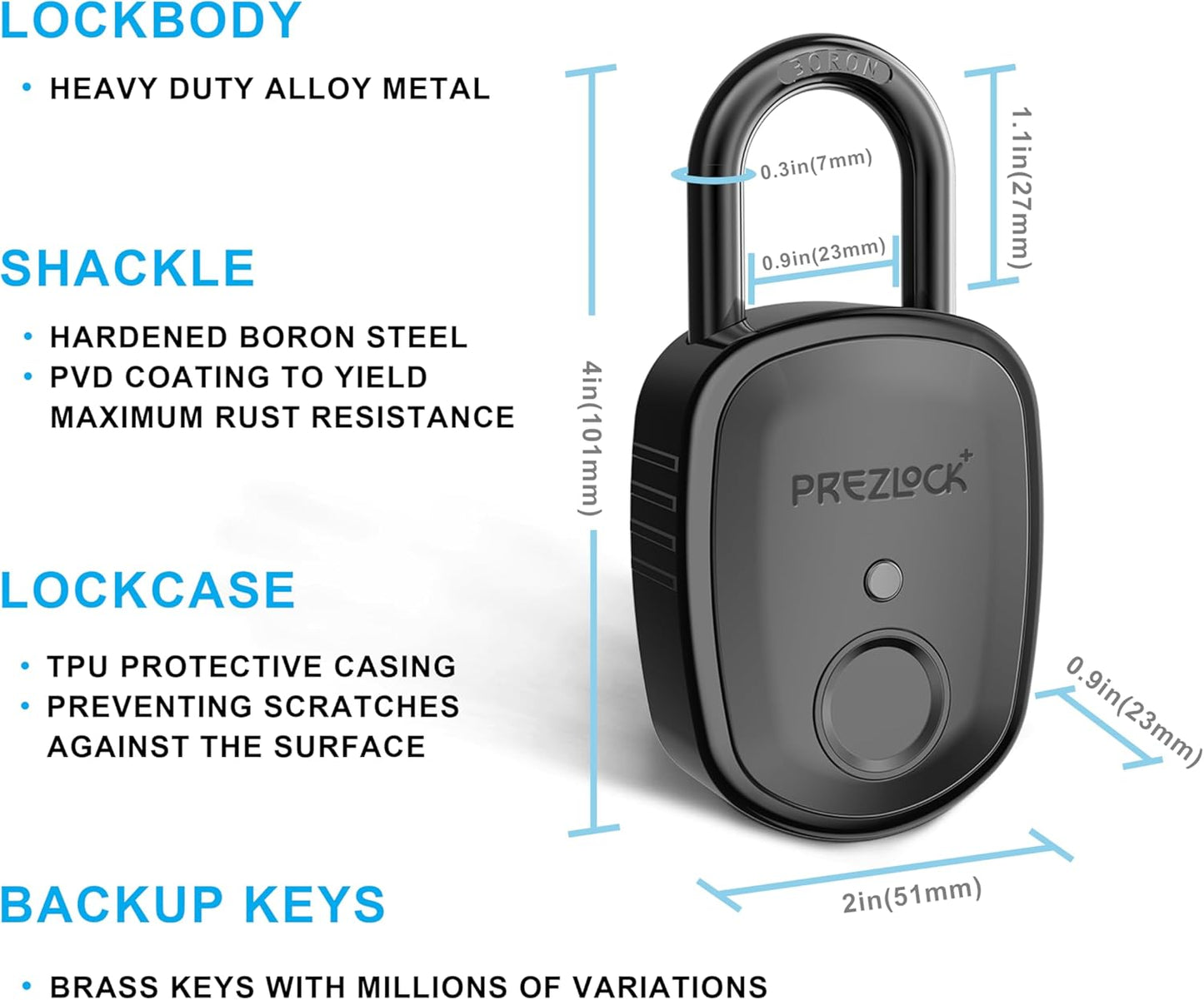Smart Fingerprint Padlock with Key, Biometric Padlock with APP, Suitable for Outdoor and Heavy Duty, IP65 Waterproof.
