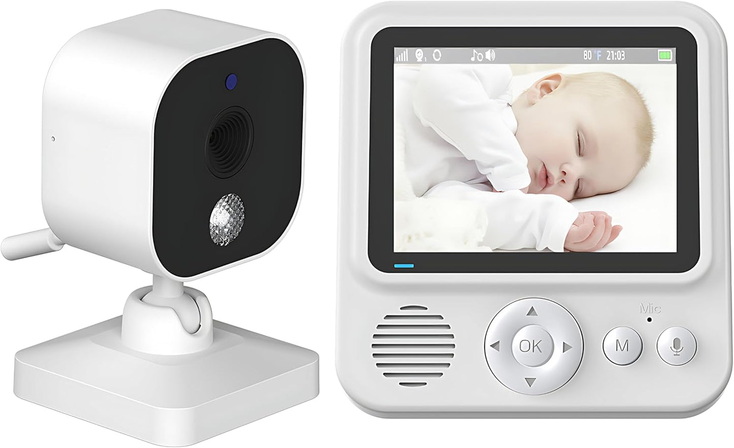 Baby Monitor with 2.8-inch LCD Display, Two-Way Audio, Night Vision, Temperature Sensor, 8 Lullabies, 2.4G Wireless Transmission, 2X Digital Zoom, Feeding Timer Without Power Adapter