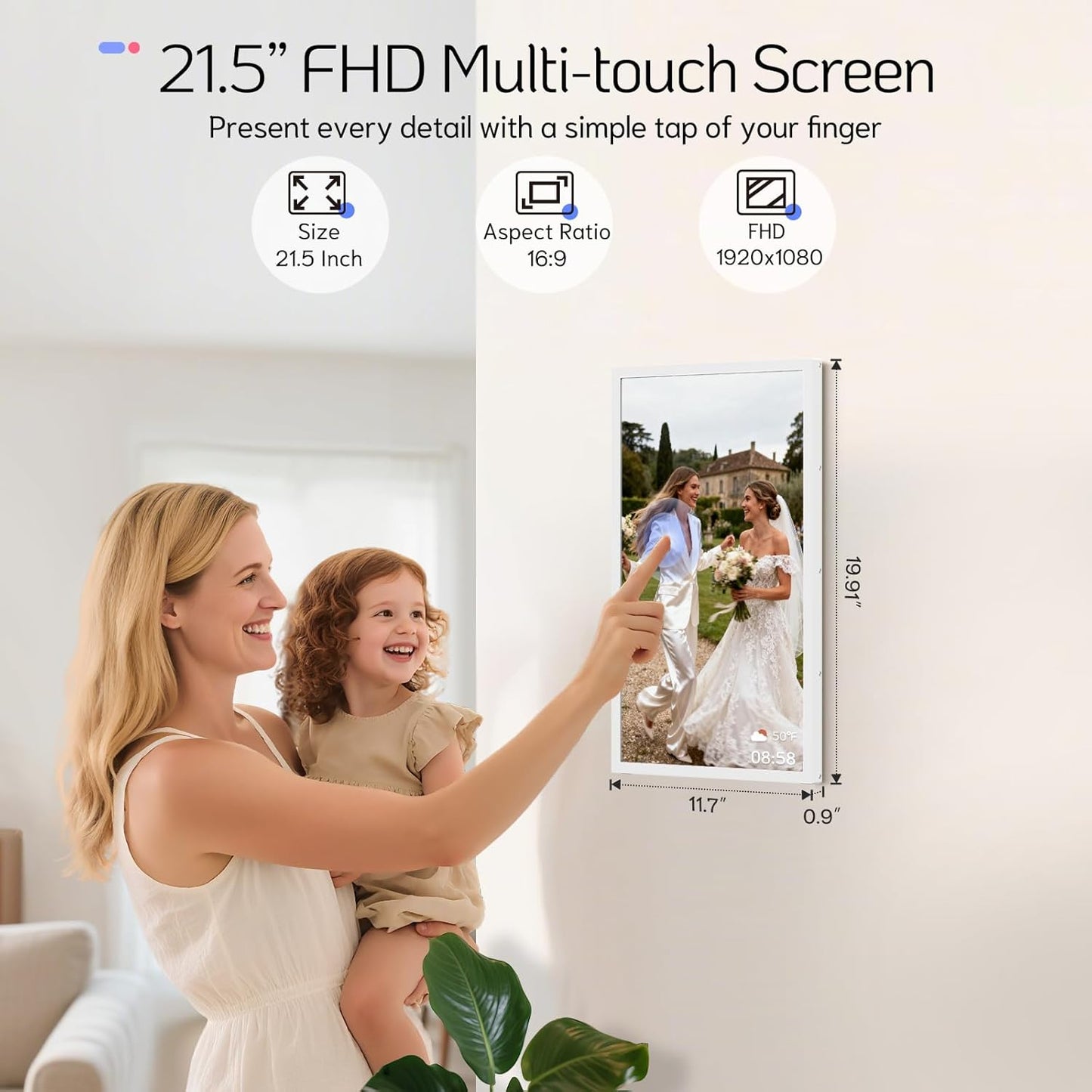 NexFoto Touchscreen Digital Picture Frame Large 21.5 Inch, WiFi Digital Photo Frame 64GB, Add Photos from Google Photos, Upload via App/USB/Micro SD, Gifts for Christmas/Mom/Grandparents, White