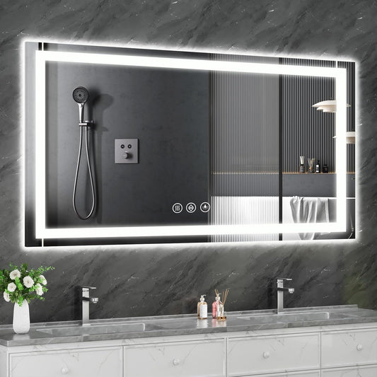 Koonmi 30x60 LED Bathroom Mirror, Backlit + Front Lit, LED Bathroom Mirror with Lights for Wall, 3 Colors, Anti-Fog, Dimmable Brightness, Memory Function, Tempered Glass