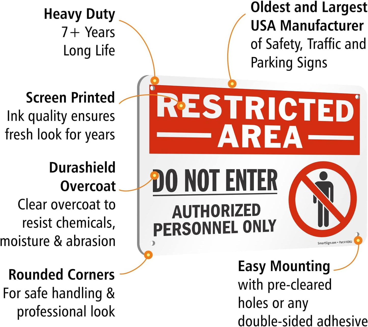 SmartSign (Pack of 4) 7 x 10 inch “Restricted Area - Do Not Enter, Authorized Personnel Only” Metal Sign with Symbol, 40 mil Laminated Rustproof Aluminum, Red, White and Black, Made in USA