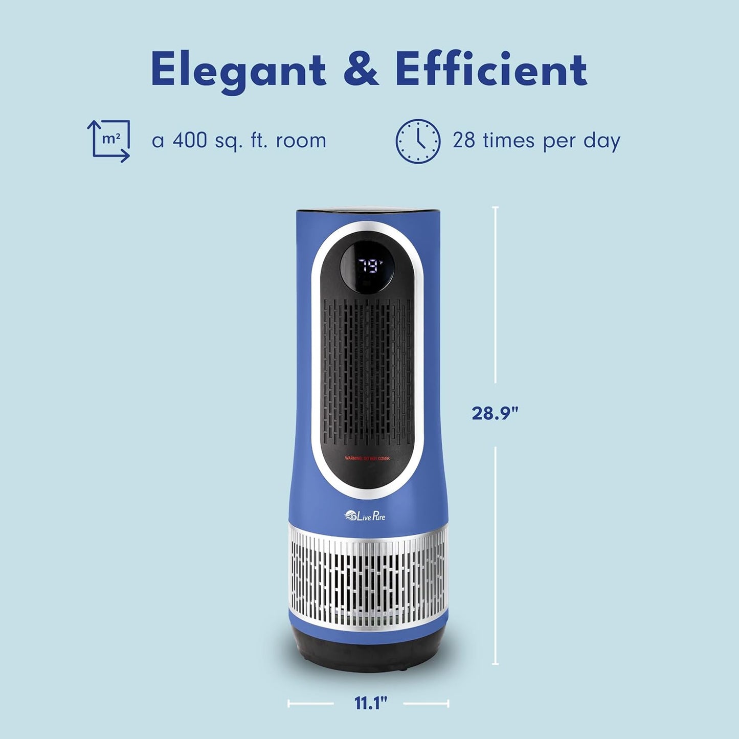 LivePure 3-in-1 LP520 Clean Heat Air Purifier & Electric Heater – 2 Heat Modes and Air Filtration – for Indoor Use in Bedrooms, Home Office & Apartments, Blue