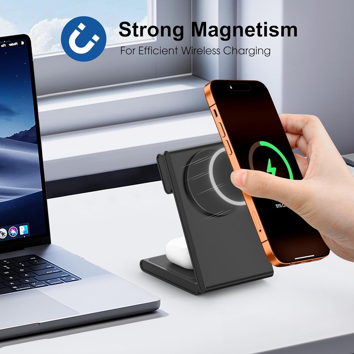 3-in-1 Wireless Charging Station, Standard 20W Fast Magnetic Foldable Magsafe Charger Stand for iPhone 17 16 15 14 13 Series, Travel Charger for iWatch 11/10/Ultra 2/AirPods 4 Series(Adapter Included)