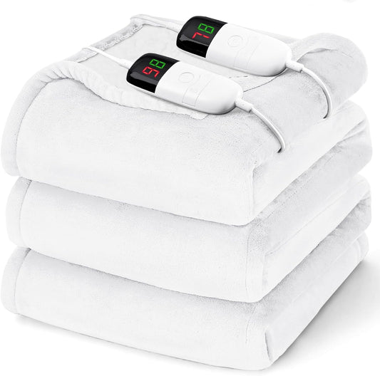 Heated Electric Blanket King Size - 90" x 100" Heating Blanket with Dual Control, 10 Heating Levels & 8 Hours Auto Off, Soft Warm Flannel Blanket, Christmas Birthday Gifts for Senior Grandma