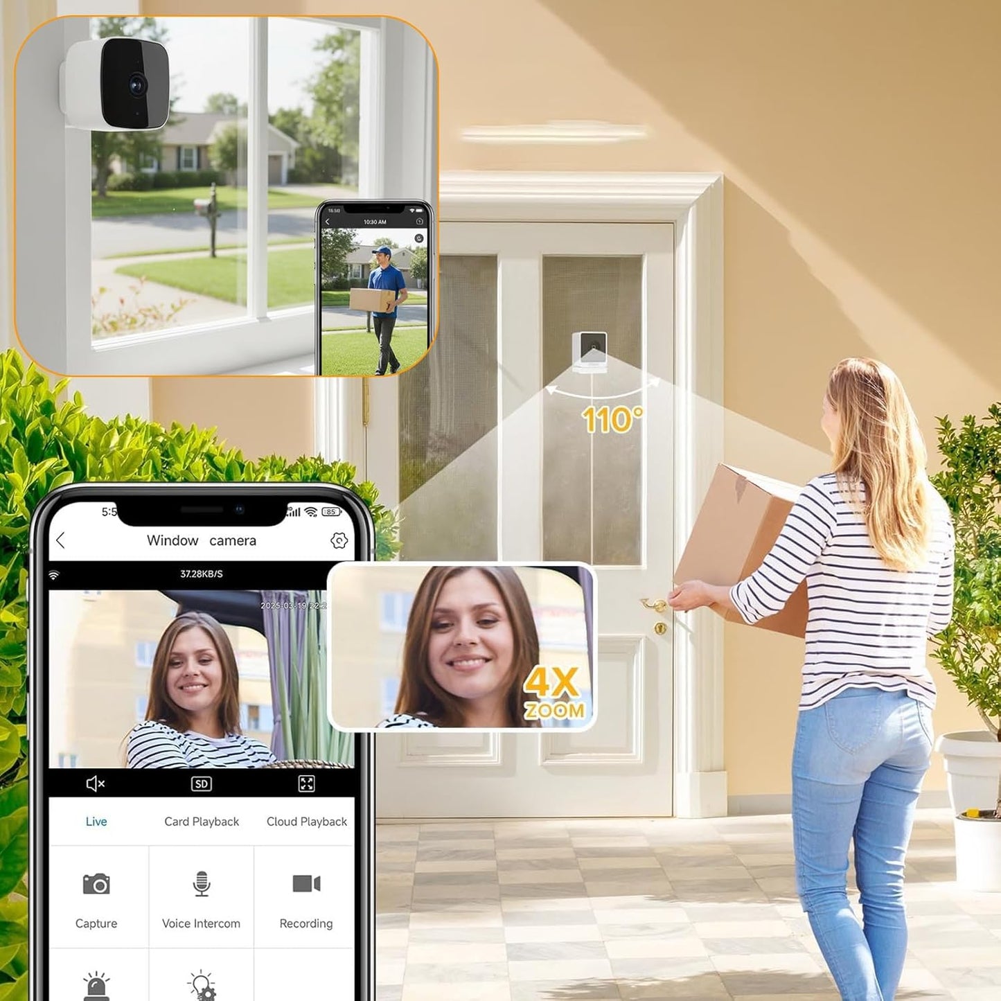 Saker Smart 2K Window Security Camera,2K Dome Security Camera for Indoor Use, 3MP Ultra-Clear Picture with Enhanced Color Night Vision, Wireless Stick-On Installation (with 32GB TF Card)