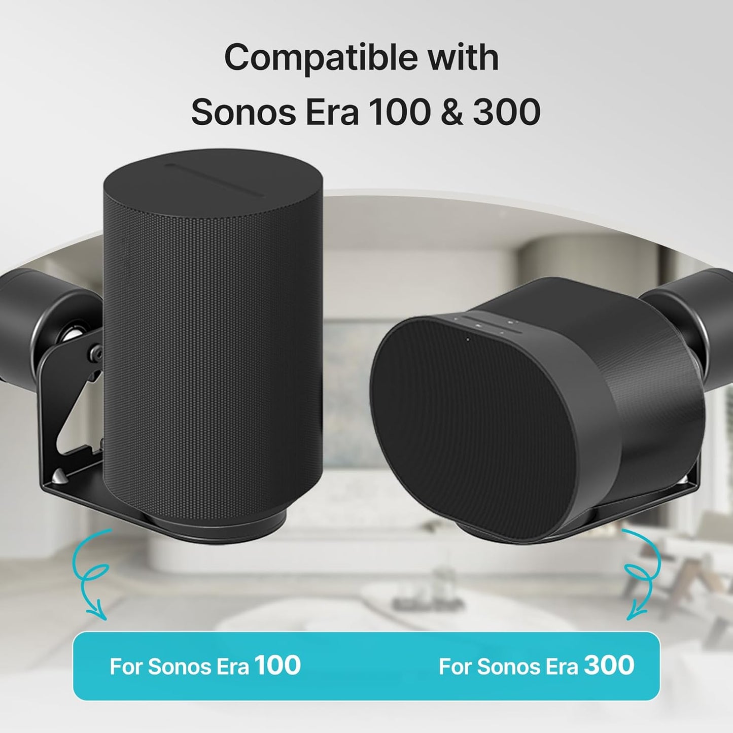 Adjustable Speaker Wall Mount for Sonos Era 100 and Era 300, Flexible Angle Adjustment, Surround Sound Speaker Wall Bracket Compatible with Sonos Era Speakers,1 Pair,Black