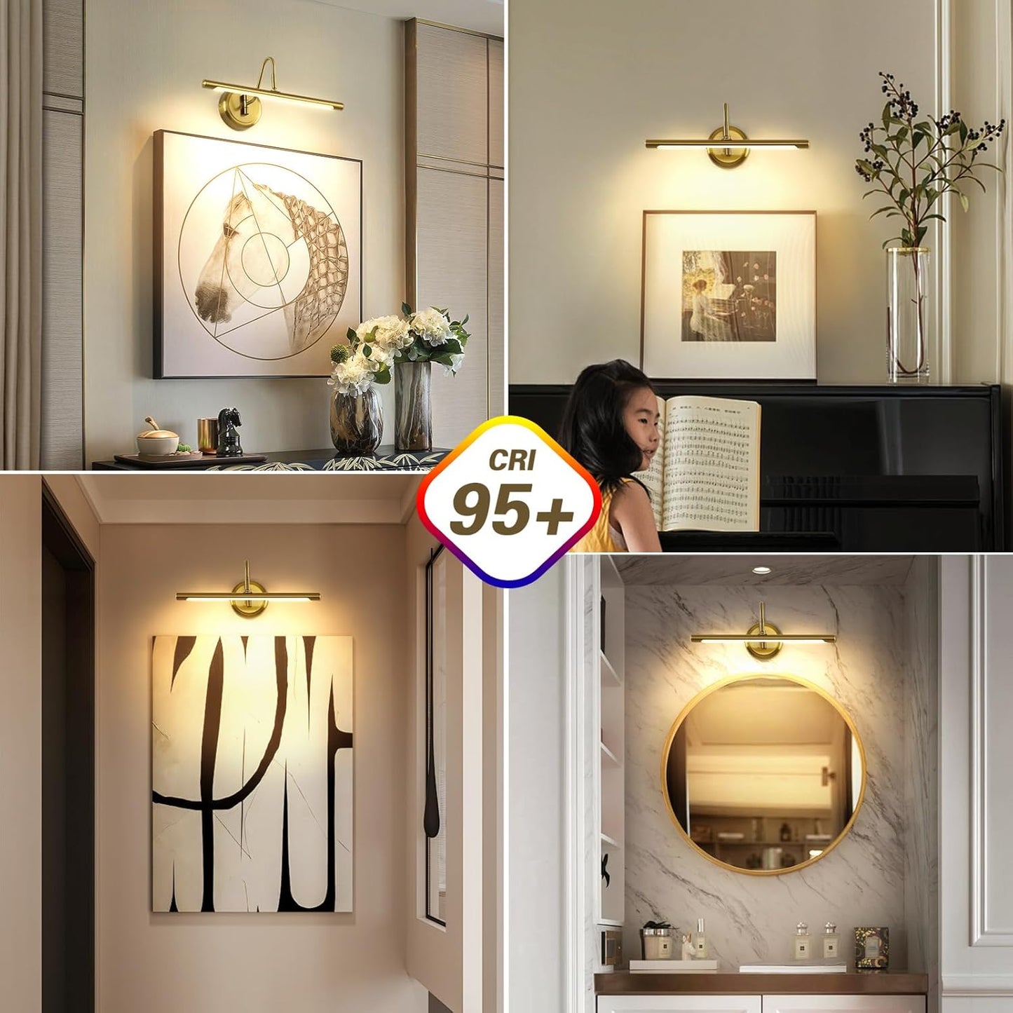 JOOSENLUX Gold Picture Lights for Paintings Hardwired 16.5" Inch Long Dimmable Gallery Wall Lights with Adjustable Lighting Direction 110V 3000K