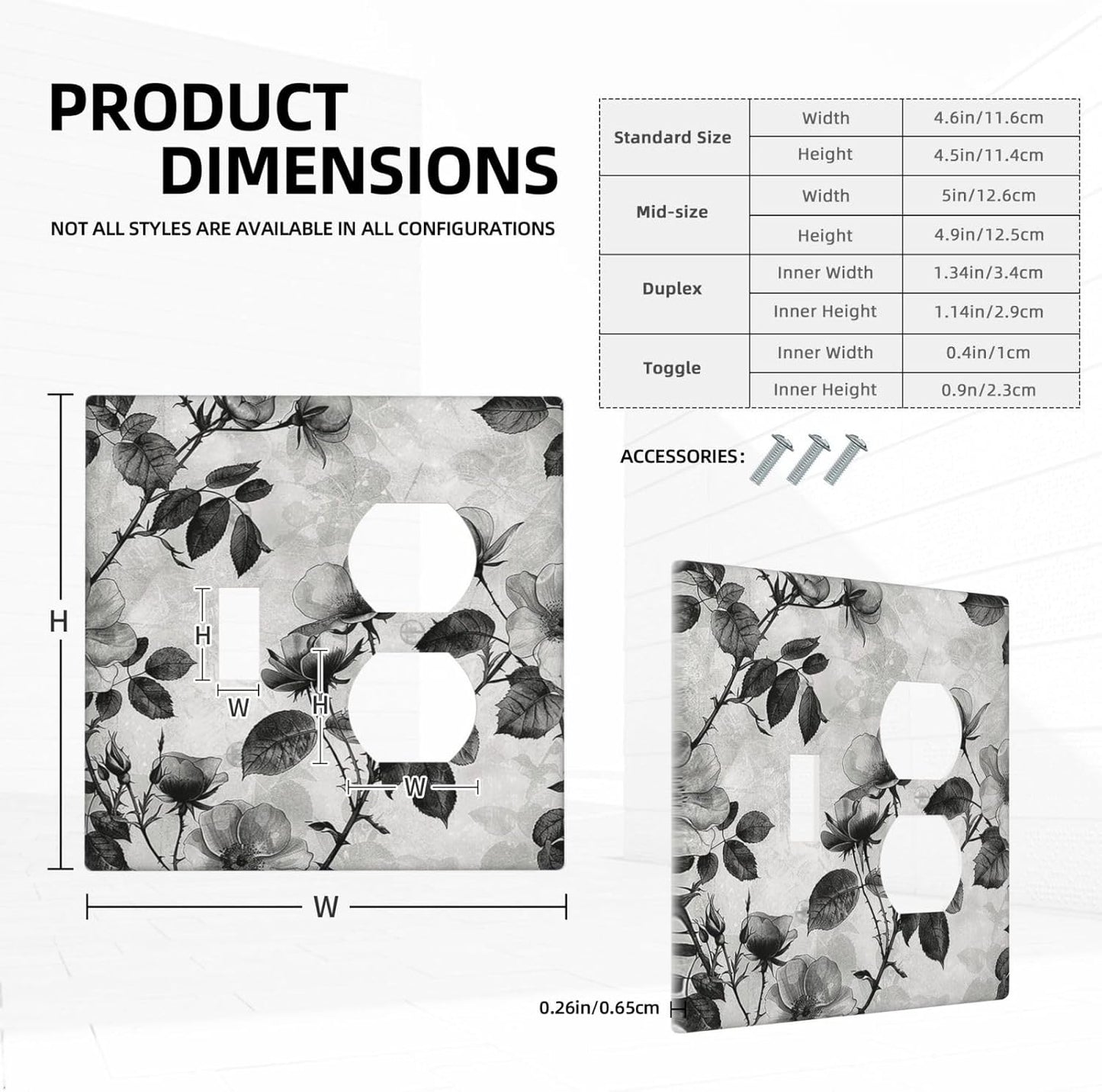 Wallplates Black Breezy Watercolor Garden Floral 1 Toggle 1 Duplex Switch Plate Electrical GFCI Faceplate Decorative Light Switch Covers for Bedroom Home Decor