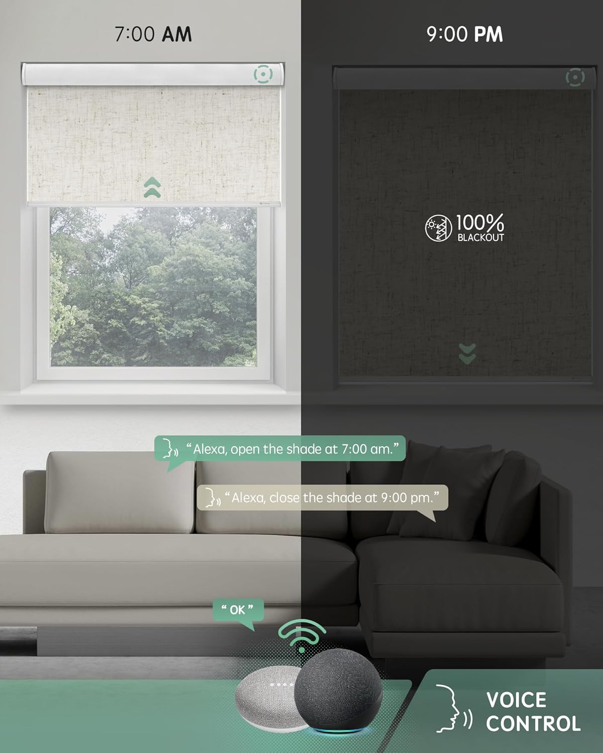 Yoolax Motorized Blinds with Remote, Blackout Smart Blinds Automatic Blinds for Windows, Electric Window Shades Compatible with Alexa Roller Window Shades with Valance (Linen Beige, 40" W x 72" H)