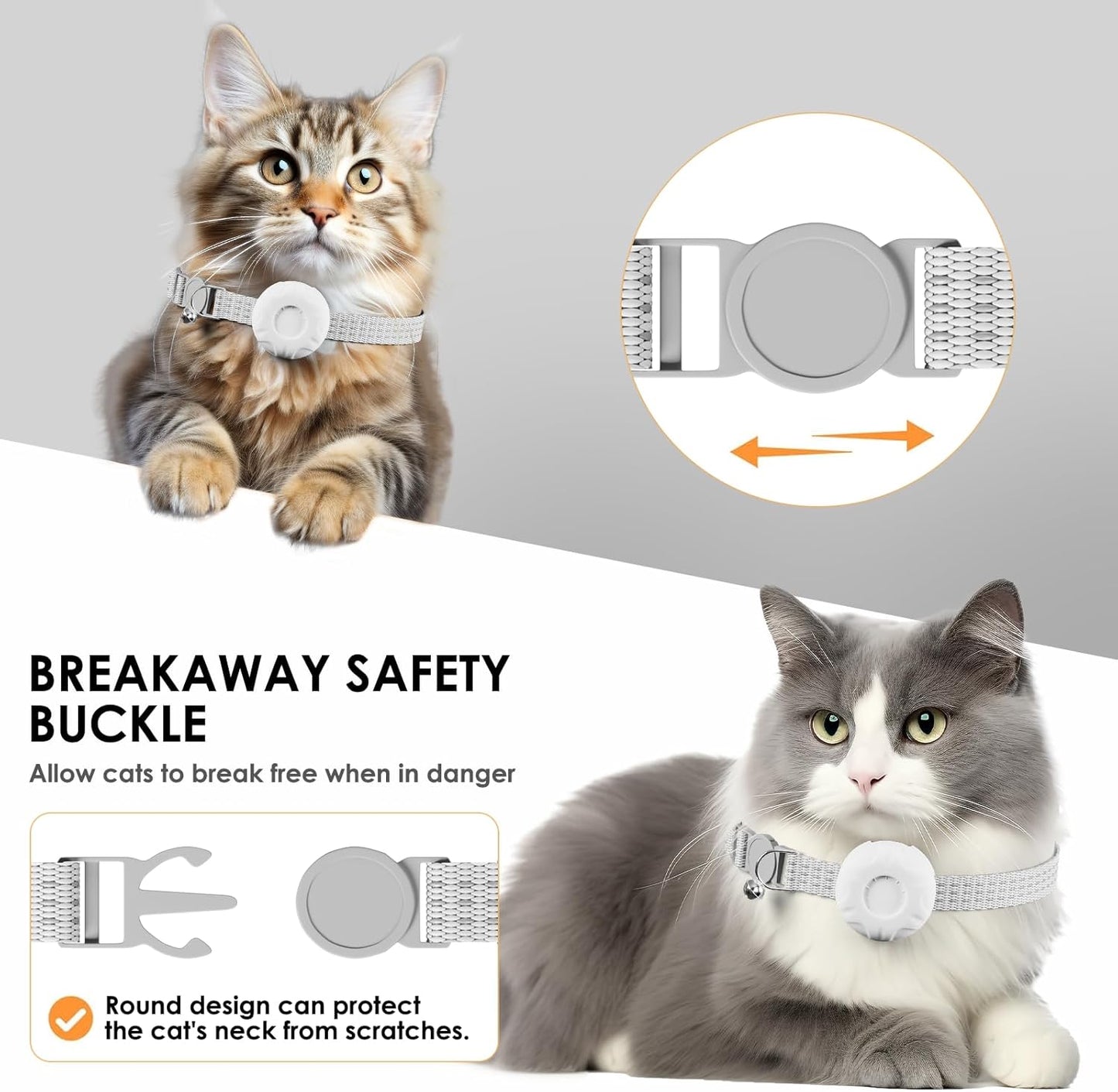 Cat Tracker, Cat Tracker Collar with Safety Elastic Buckle, Works with Any Collar,Compatible with Apple Find My App (Only iOS), No Monthly Fee, Waterproof, White