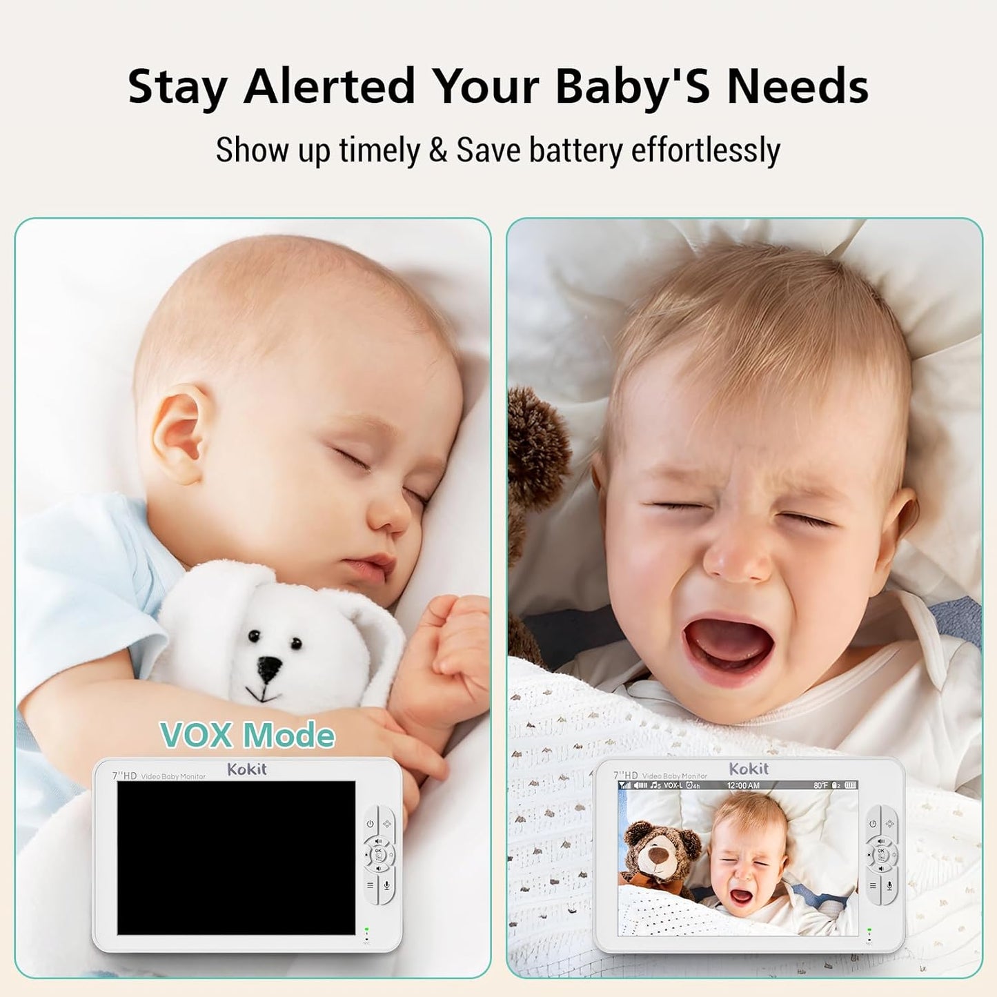 7" 1080P Full HD Video Baby Monitor No WiFi,100 Hrs 5000mAh Battery Runs 4 Days,4X Zoom,Remote 355° Pan-Tilt,2-Way Talk with Temp Alert/Lullabies/VOX