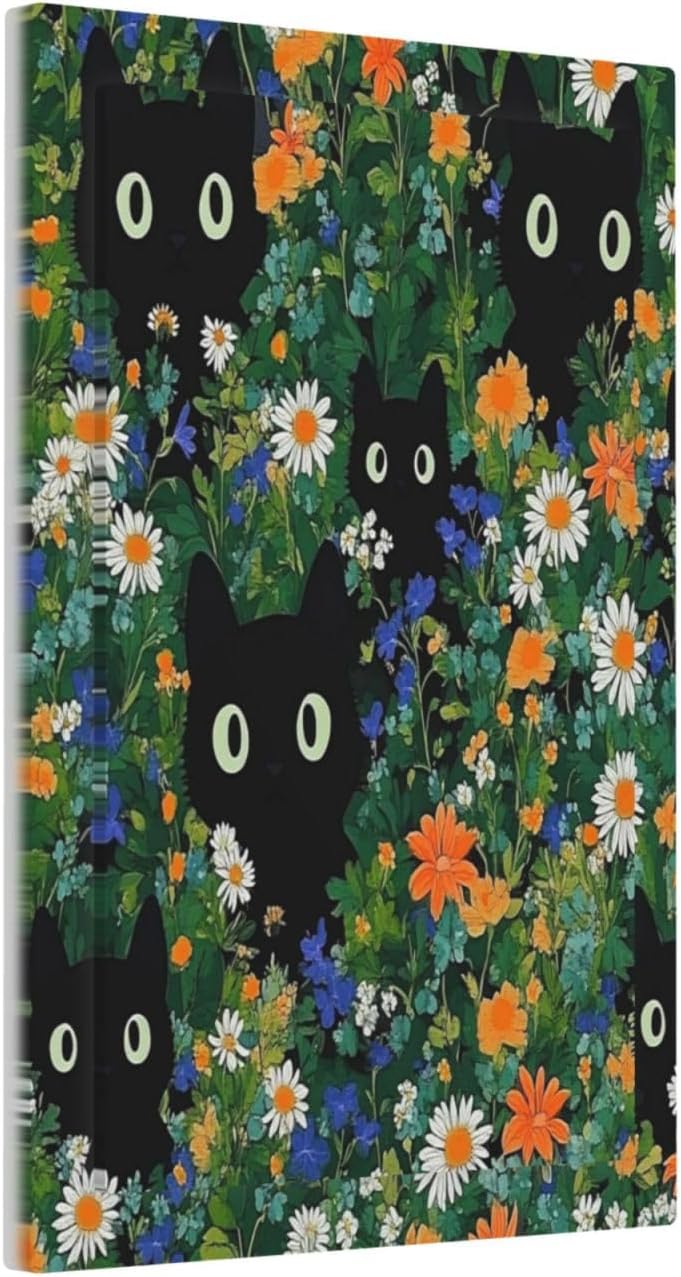 Boho Funny Black Cute Cats Daisy Wildflower Light Switch Cover Plate 1 Gang No Device Blank Electrical Wall Plates Faceplate Decorative Switch Plate For Kids Room Bed Room Decor