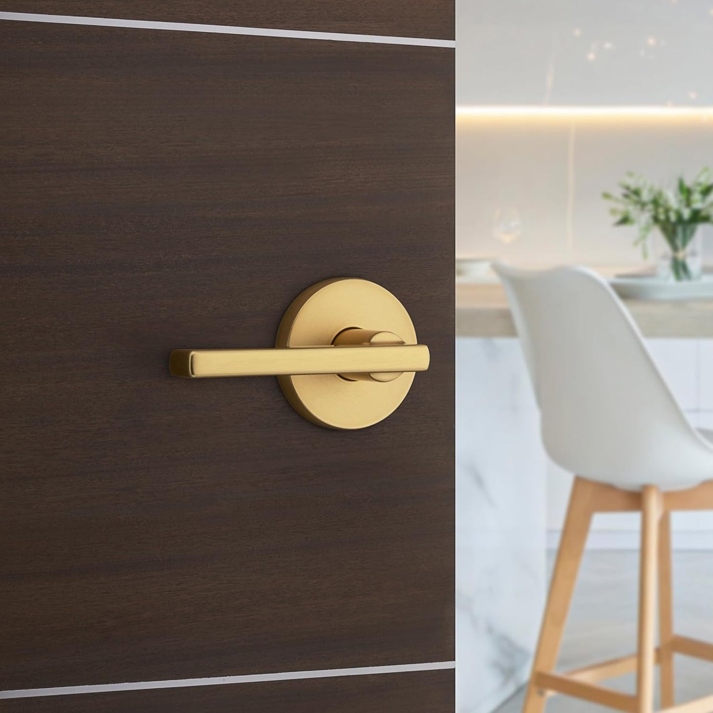 Kwikset Halifax Interior Passage Door Handle, Lever for Closet and Hallway Doors, Reversible Non-Locking Handle Lever, Satin Brass, with Microban Protection