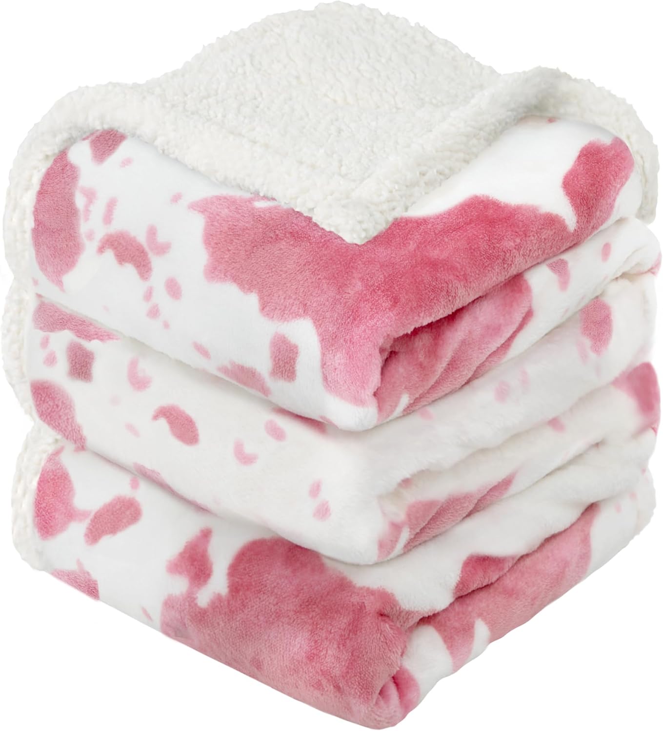 Cow Print Electric Heated Blanket Queen-Heating Blanket Queen Size with 10 Heat Levels & 10 Hours Auto-Off, Cozy Soft Fleece Sherpa, Washable, 84x90 Inches Cow Print Pink