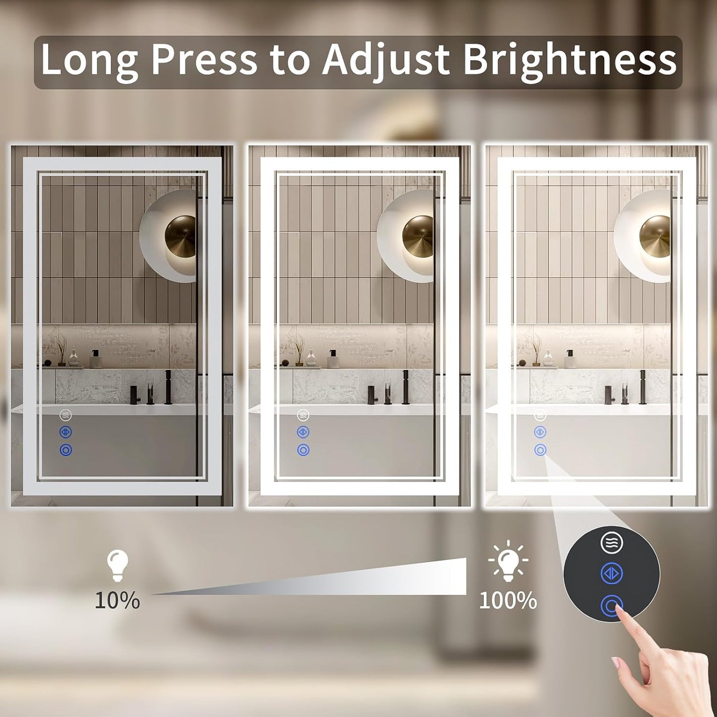 24"x42" LED Bathroom Mirror with Lights, Anti-Fog, Backlit + Front Lit, Dimmable, Led Vanity Mirror for Wall, Lighted Bathroom Mirror, 3 Colors, Shatter-Proof Tempered Glass