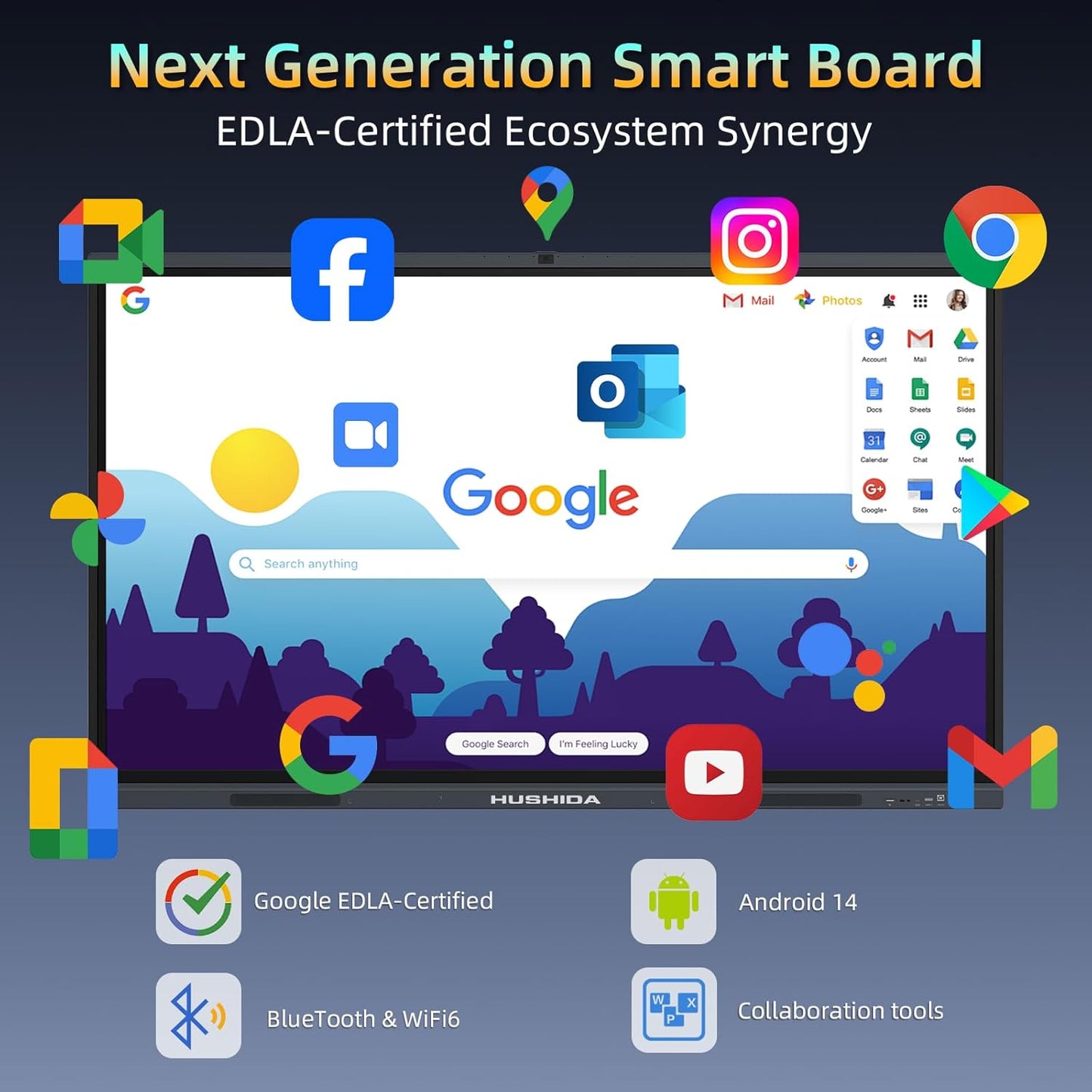86" Smart Board Google EDLA-Certified 4K Interactive Whiteboard SmartBoard for Classroom & Office Business, Android 14 Touchscreen with 13MP AI Camera 8G RAM+64G ROM, 40-Points, Wall Mount Included