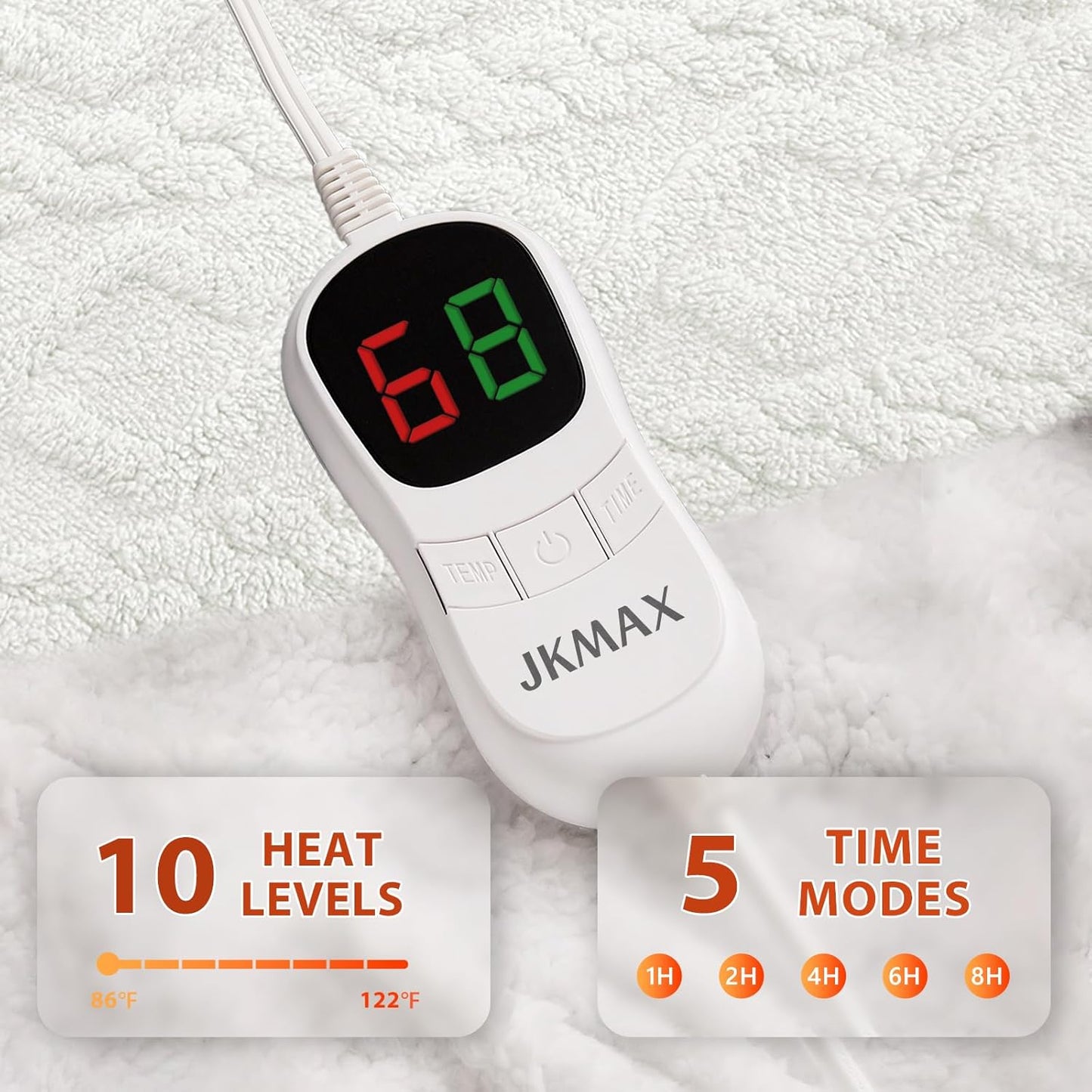 Heated Electric Blanket Full Size-72"x84" Heating Blanket with 10 Heating Levels & 5 Time Settings Over-Heat Protection，Winter Warmer for Adults with ETL Certification（Cream）