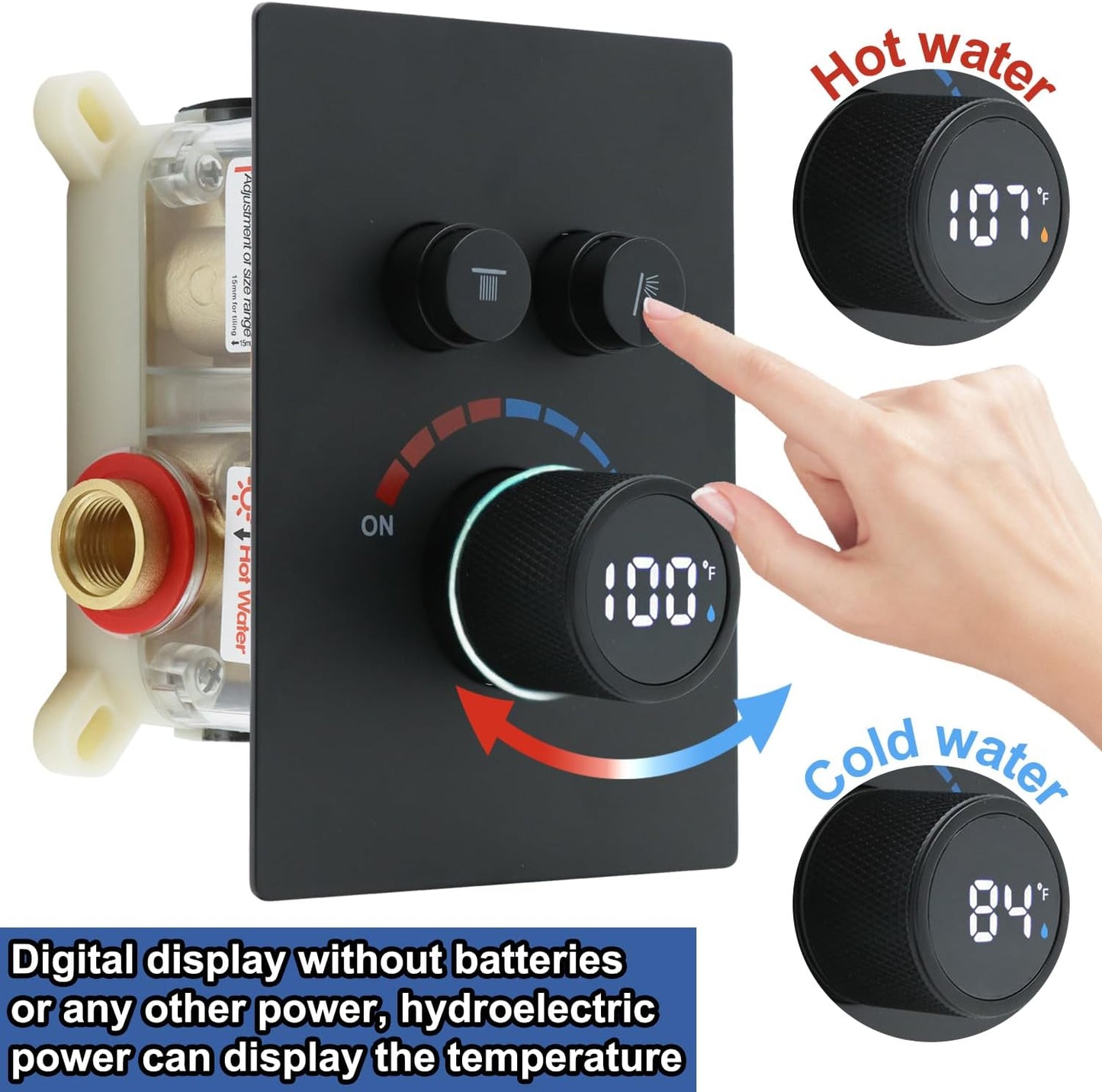 Digital Display Shower Valve Shower Valve 2 Way Shower Diverter Valve Shower Mixing Valve Can Use All the Time Matte Black